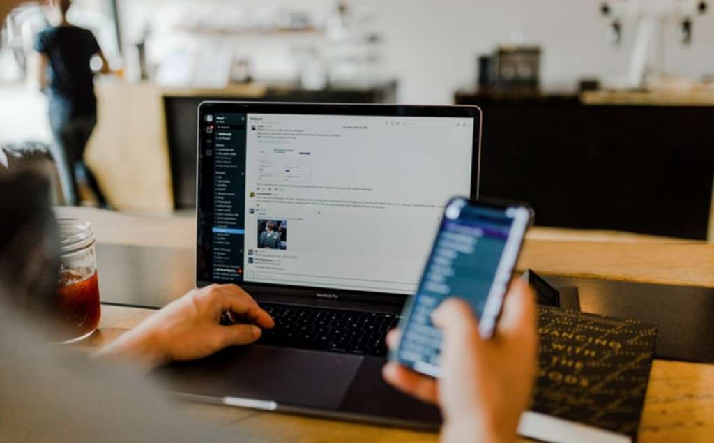 Person using slack for work from home