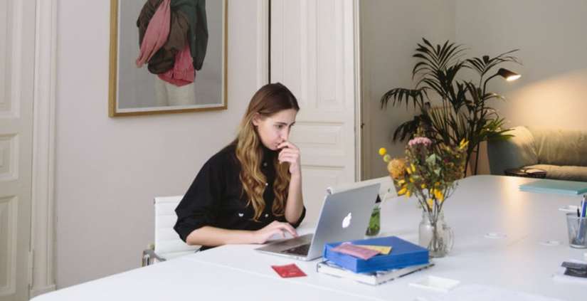 Girl working from home on a laptop