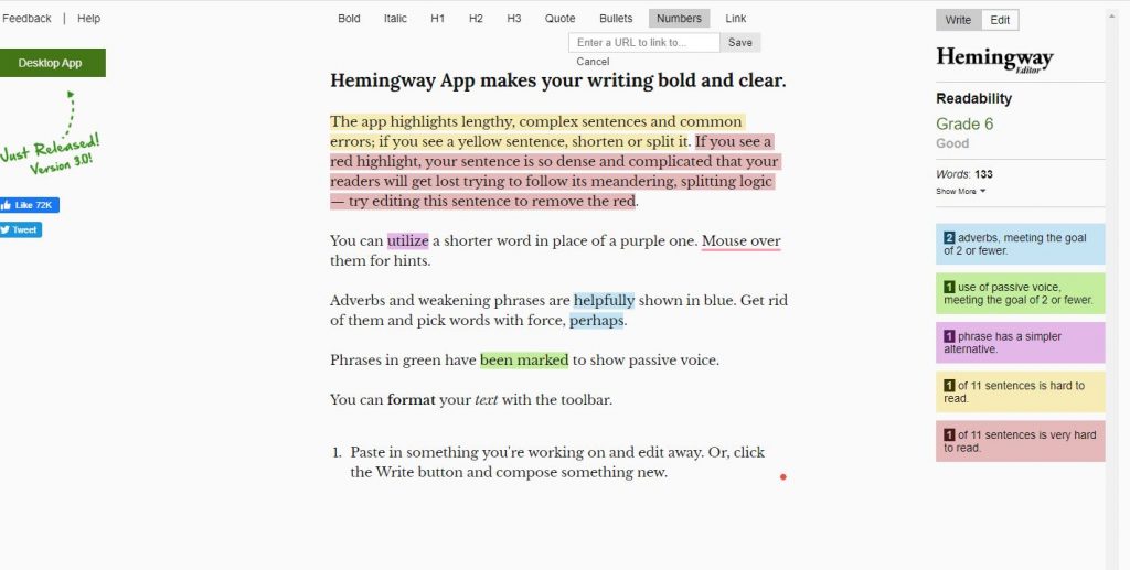 Hemingway App Free Writing Tools